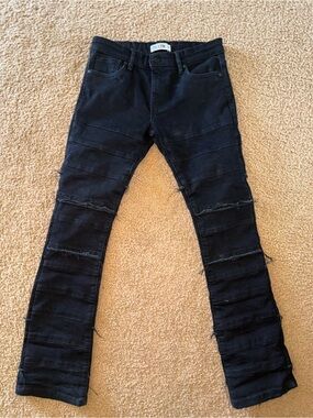 Kids Black Stacked Jeans with Panel Detailing -